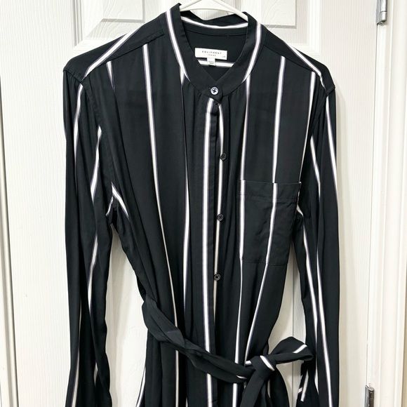 Equipment Ravena Silk Blend Stripe Belted Collarless Shirt Dress Womens Sz Large - Picture 3 of 8